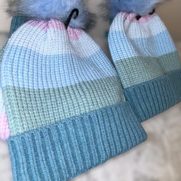 West Loop Kids Twin Girls Winter Matching Hat & Gloves Set of 2 Striped NWT O/S - Picture 4 of 6